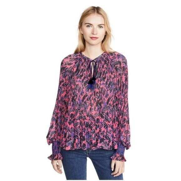 Derek Lam 10 Crosby Helena Pleated Speckled Floral Blouse - 4 - Picture 1 of 10